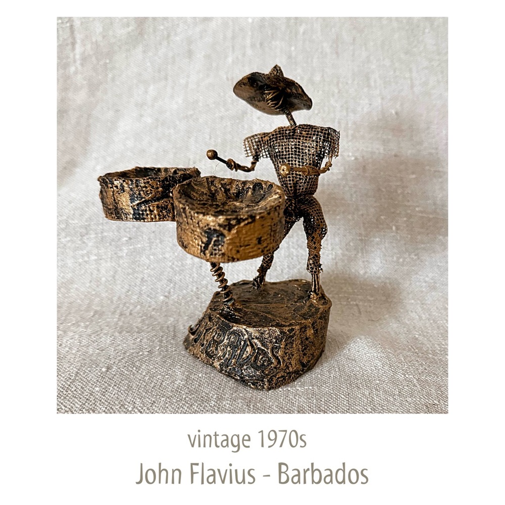 vintage 70s John Flavius Barbados metal drummer sculpture